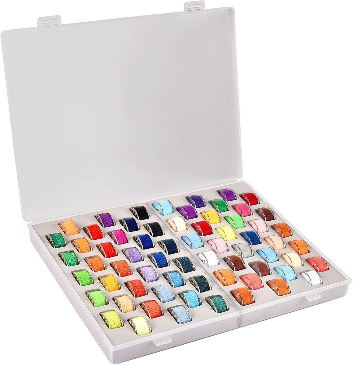 Spoelhouder - 66 stuks klossen draad opslag organizer compatibel met broer/voor zanger/voor Janome/voor babylock/voor Juki naaimachine en borduurwerk (alleen doos) | Xuerdon Spoelhouder met 66 sleuven, doorzichtige naaispoel organizer