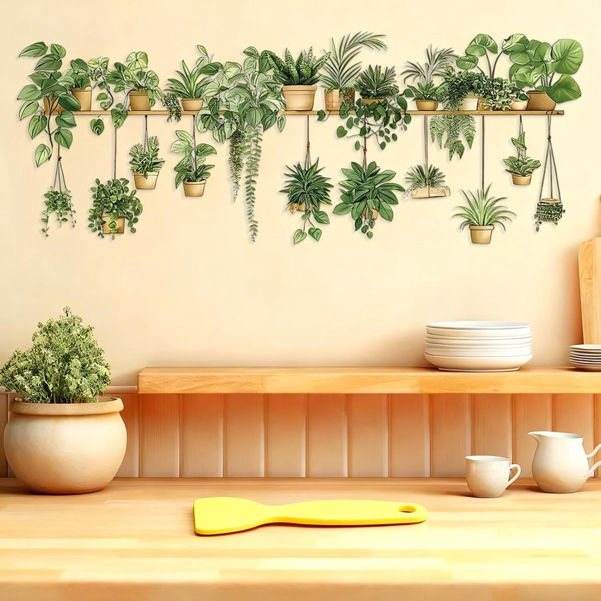 Muurstickers Planten Hangende Potplanten Groene Bladeren Klimop Muurschilderingen Kunst Behang Zelfklevende Muursticker Muurdecoratie voor Woonkamer Slaapkamer Balkon