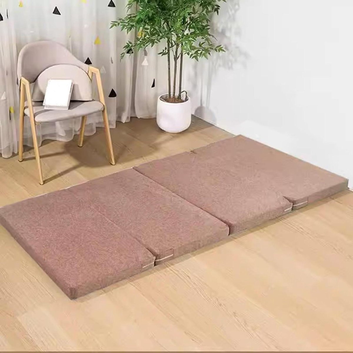 Vouwmatras Traagschuim - Gastenmatras Kamperen - Comfortabel Slapen - Afneembare Hoes - 200x90x5cm - Lichtbruin