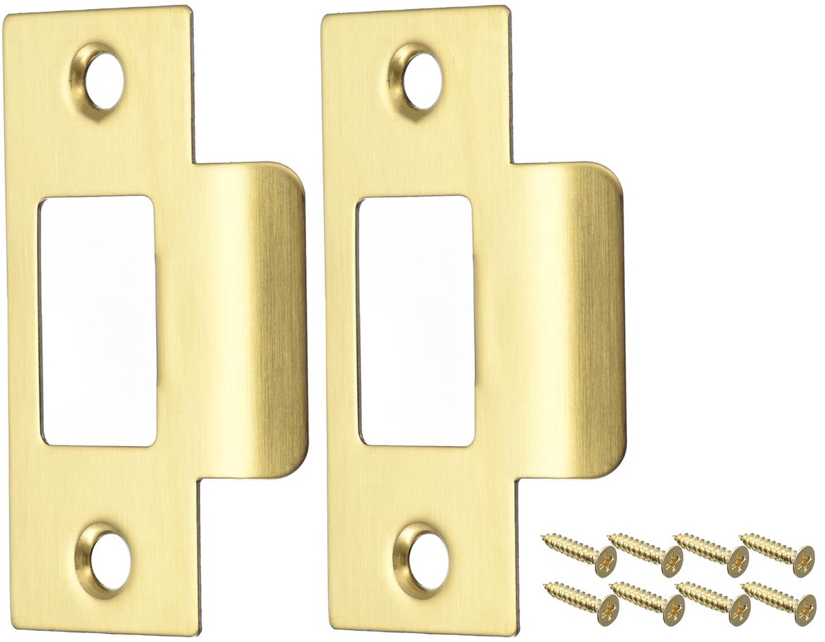 sourcing map Deurslagplaat, 2 stuks, 70 mm x 40,3 mm, 304 roestvrij staal, grendel slagplaat voor deurkozijnen, deurpalen, goud