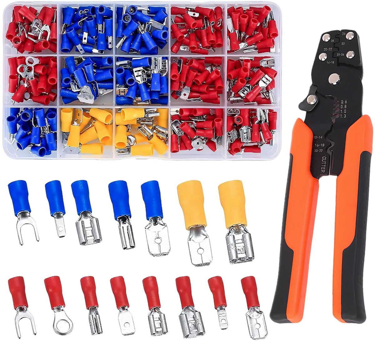 280 stuks elektrische kabelschoenen, 0,5-6,0 mm² elektrische faston, kabelschoenen, inclusief 1 krimptang, hoogwaardige materialen, eenvoudig te installeren