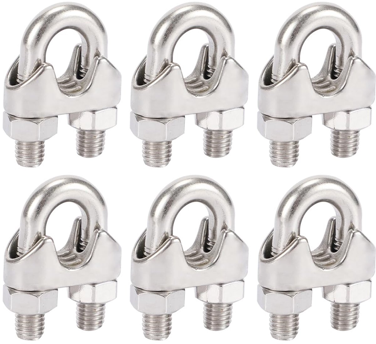 6 stuks M4 kabelklemmen, kabelklemmen, klem voor touw, draadkabelklem van roestvrij staal 304 in U-vorm, metalen touwen, voor zonnezeil, waslijn
