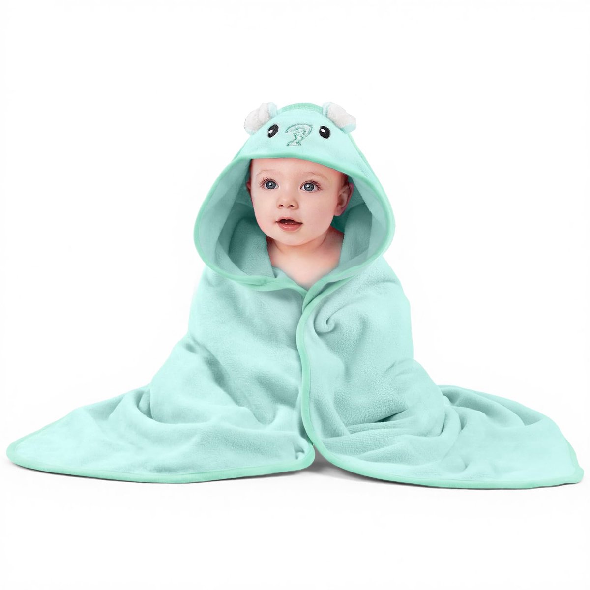 Zachte babyhanddoek met capuchon voor pasgeborenen en peuters, dierenontwerp bad- en zwemhanddoek voor jongens en meisjes, groene olifant, 80 x 80 cm, enkele verpakking