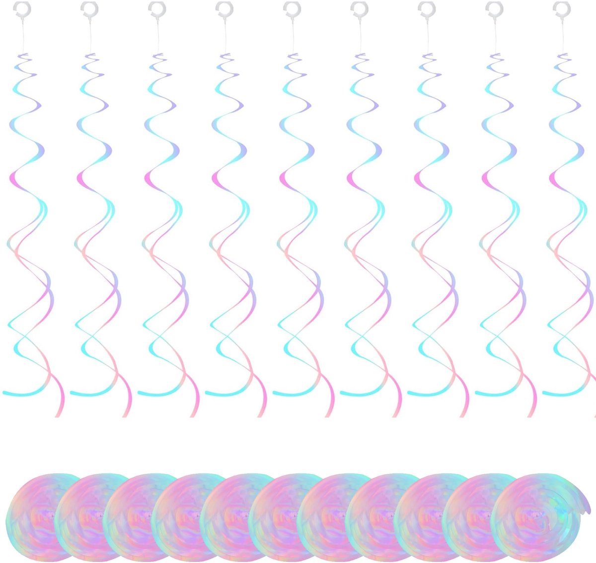 30 stuks glitter transparante regenboogspiralen slingers decoratie, hangende spiralen grlande, spiraal wervels plafondhangers, voor verjaardagen, bruiloften, Kerstmis, carnaval decoratie