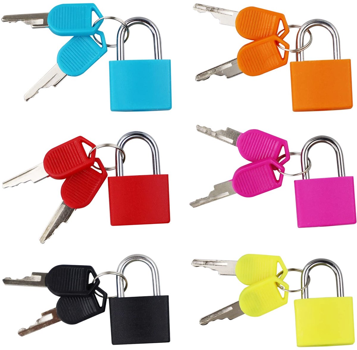 Koffersloten met sleutels, 6 stuks klein hangslot, bagagesloten gekleurde mini-hangsloten, voor kluisje, bagage, school, archiefkasten, sportschool