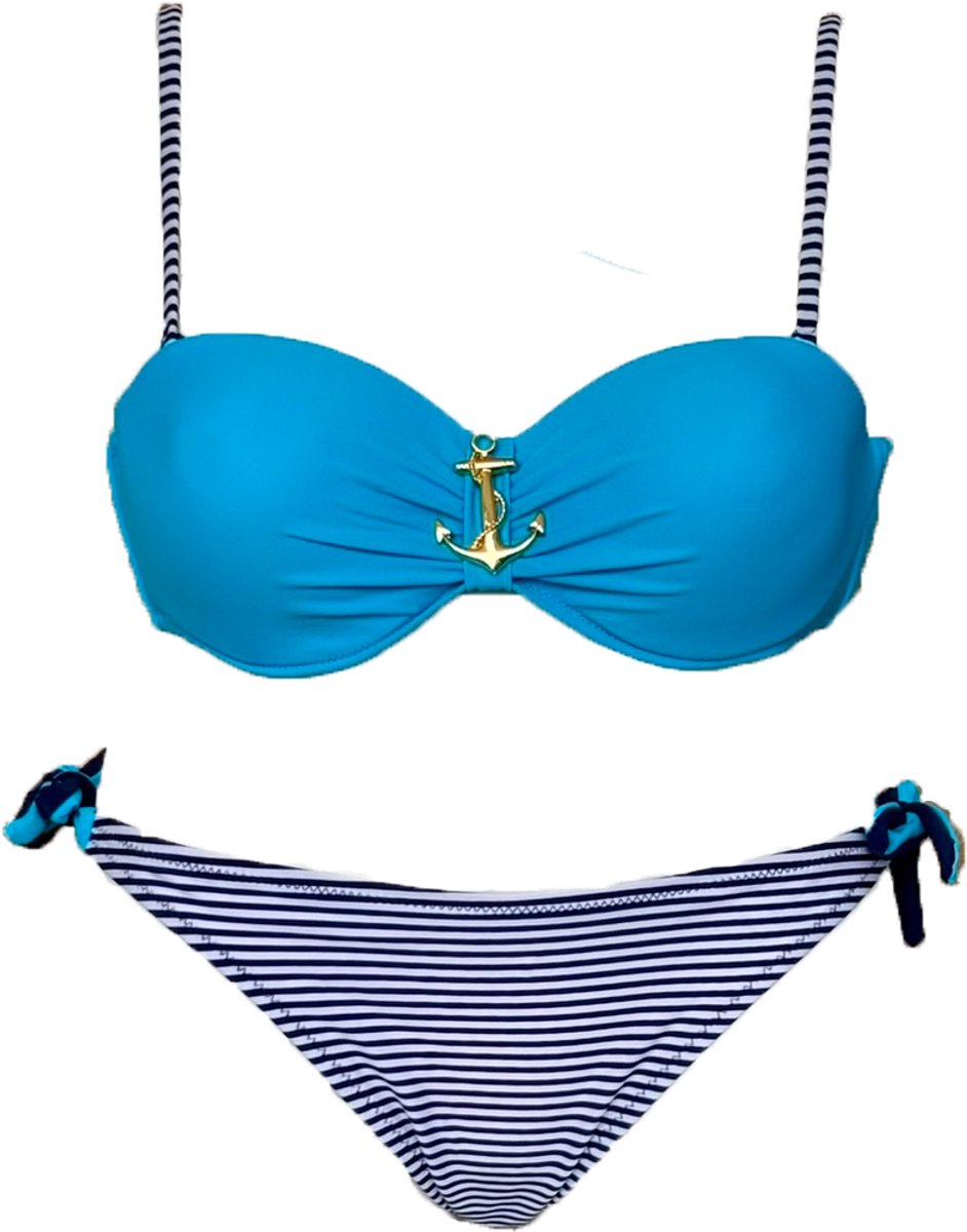 Dames Bikini Set met Voorgevormde Cup - Kleur Blauw - 82% Polyamide en 18% Elastaan - Bandmaat 85 - Kledingmaat 44 (IT) / 38 (NL) / M