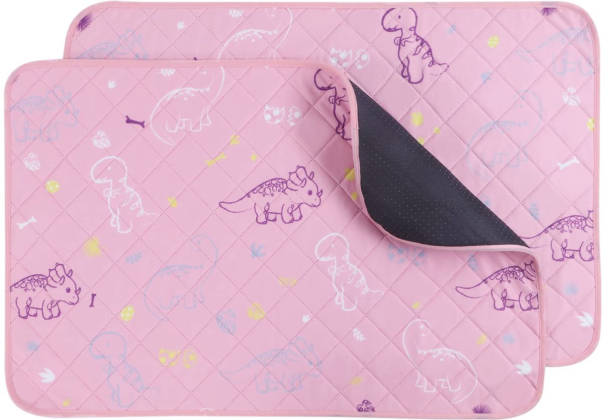 Wasbare plaspads voor honden, 2-pack waterdichte en antislip werpkussens, herbruikbaar wasbaar puppy zindelijkheidstraining pad met snelle absorptie voor box FC013 (roze dinosaurus, 60*90 cm