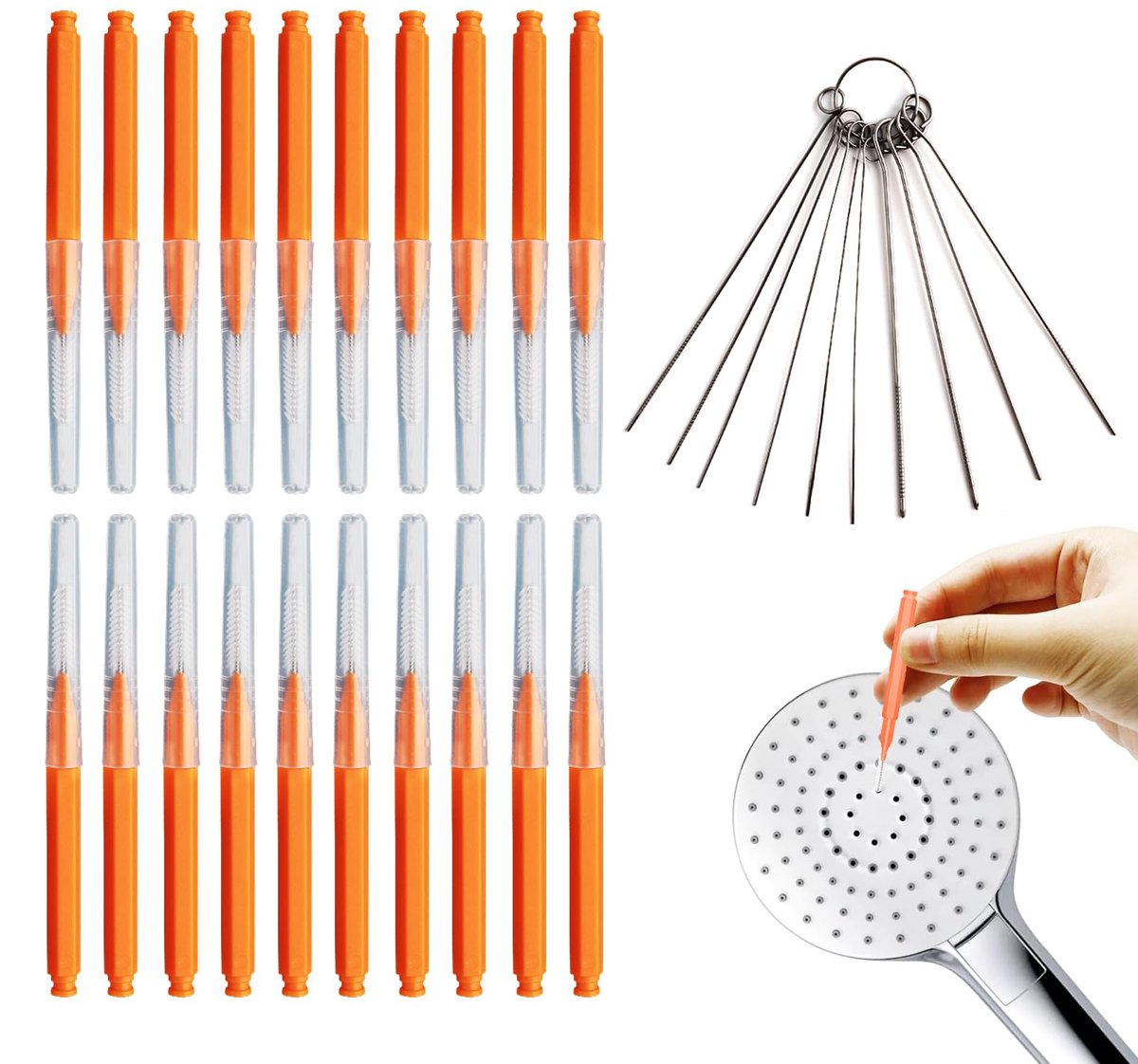 20 Stuks Douchekop Reinigingsborstel, Mini Klein Gat Cleaner Tool in Wit Nylon, Anti-Verstopping Douchekop Borstelharen met Multi-Size Reiniging Picks voor Telefoongat Reiniging
