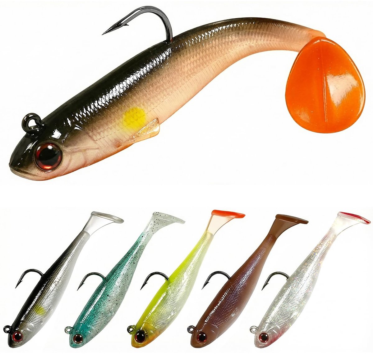 6 stuks Pre-Rigged Zacht Plastic Kunstaas, Jig Head Zacht Vissen Kunstaas, 9cm 12g Paddle Tail Swimbaits Kunstaas, Jerk Aas Kunstaas, Vissen Lokt Voor Bas Forel Roodbaars Zoutwater Zoetwater