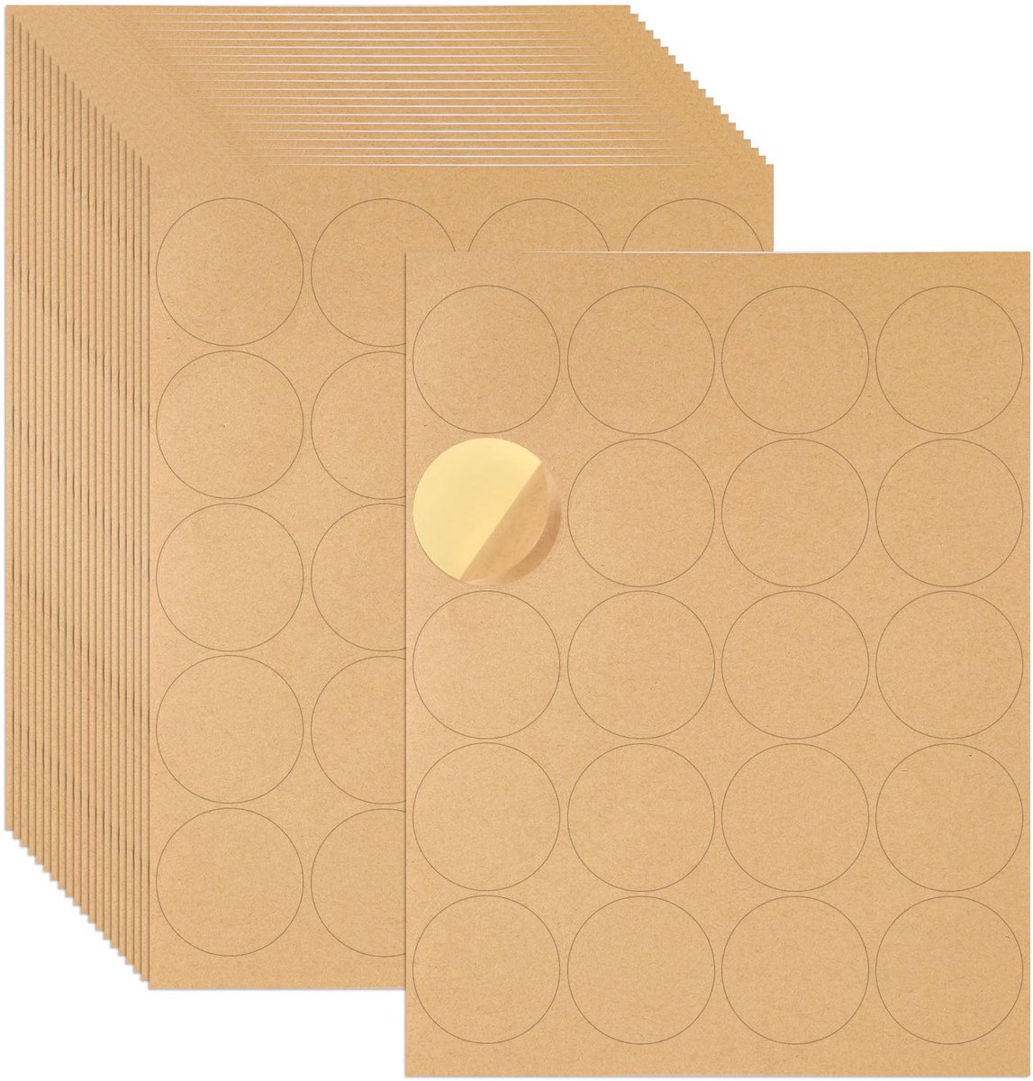 Etiketten, Ronde Kraftpapier-Etiketten Stickers Beschrijfbare Inkjet Afdrukbare Blanco Bruine Stickers Zelfklevend Etiket voor Printer