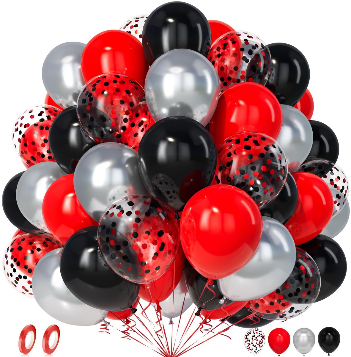 Zwarte en rode ballonnen, 50 stuks 12 Inch Metallic Zilver Rood Zwarte Ballonnen Mannen Jongens Verjaardag Bruiloft Baby Shower Verjaardag Pensioen Prom Afstuderen Bachelor Casino Poker Thema