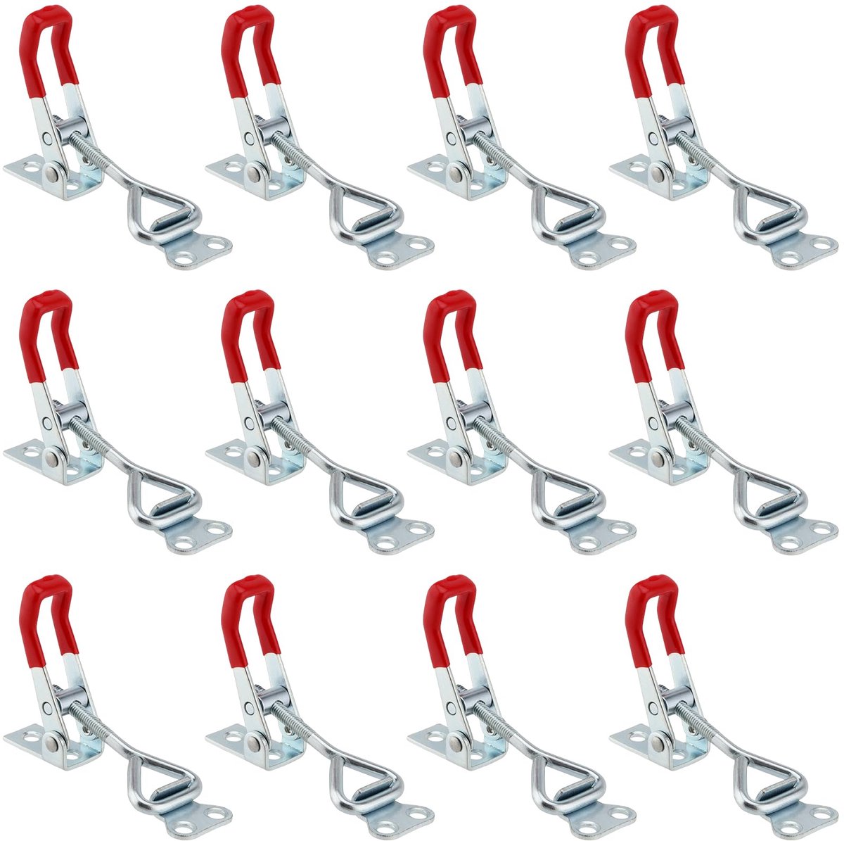 12 stuks spansluitingen, kistsluiting, verstelbare kniehendelspanner, spansluiting, kleine kistsluiting voor kastdeuren en ramen, zilver, laadcapaciteit tot 100 kg, rood