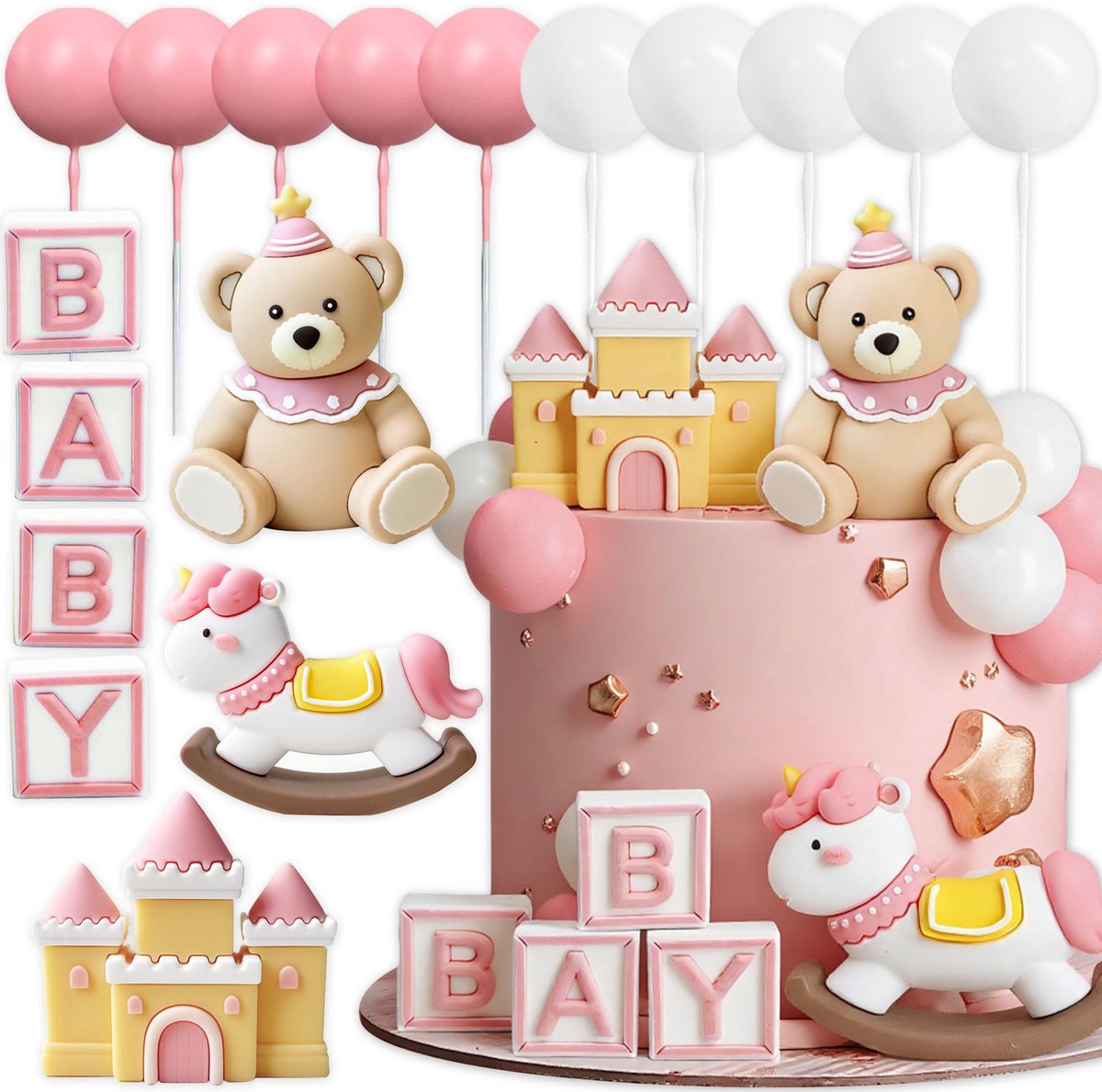 roze beren taart decoratie babybeer babyfeest taartversiering beren taart versiering babyfeest verjaardagstaart
