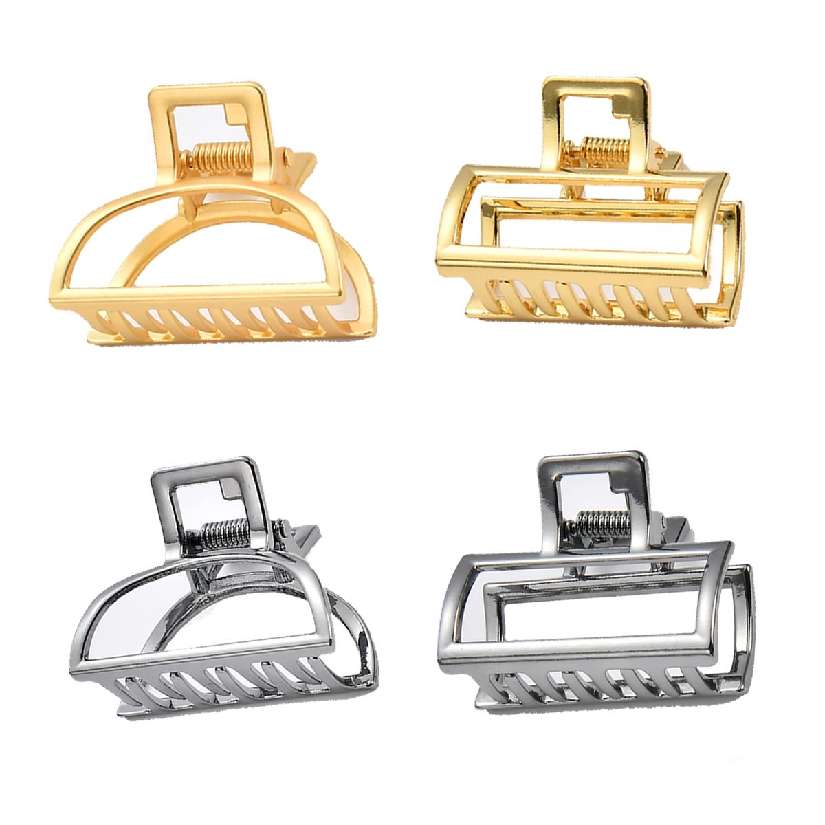 Haarklemmen, kleine metalen klauwclips, sterke grip, haarspelden, metalen klauwclips, holle haarspelden van metaal, antislip haarspeld voor vrouwen en meisjes (goud/zilver)