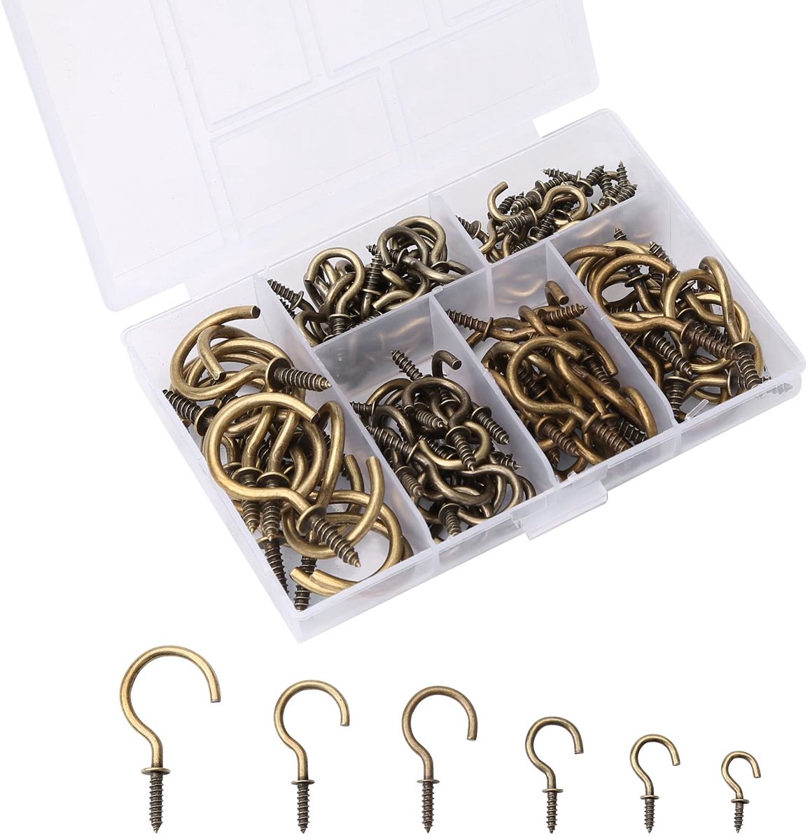 120 stuks plafondhaken, 6 maten mok inschroefhaken Heavy Duty Brons Vintage Schroef Haken voor Hangende Planten Licht Theekop Sieraden Sleutelhanger Ornament voor Thuis en Kantoor