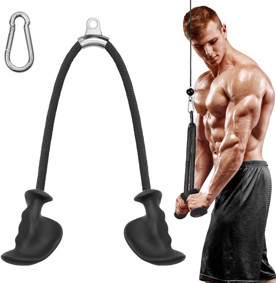 Ergonomische triceps pull-down touw met antislip handgrepen, onderarmtrainer voor krachttraining thuis, biceps krullen