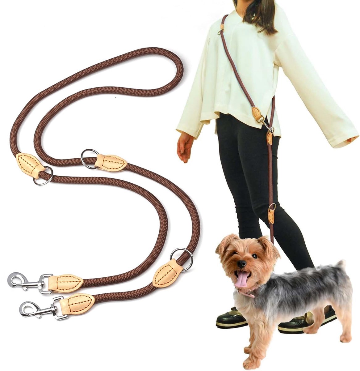 Hondenriem, verstelbaar, veelzijdig, dubbele hondenriem, handsfree, duurzaam, nylon, antislip, voor tactische honden