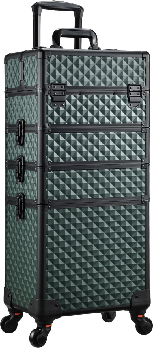 Rolling Makeup Train Case op Wielen - 4-in-1 Cosmetica Box met Sleutel & Reiskoffer
