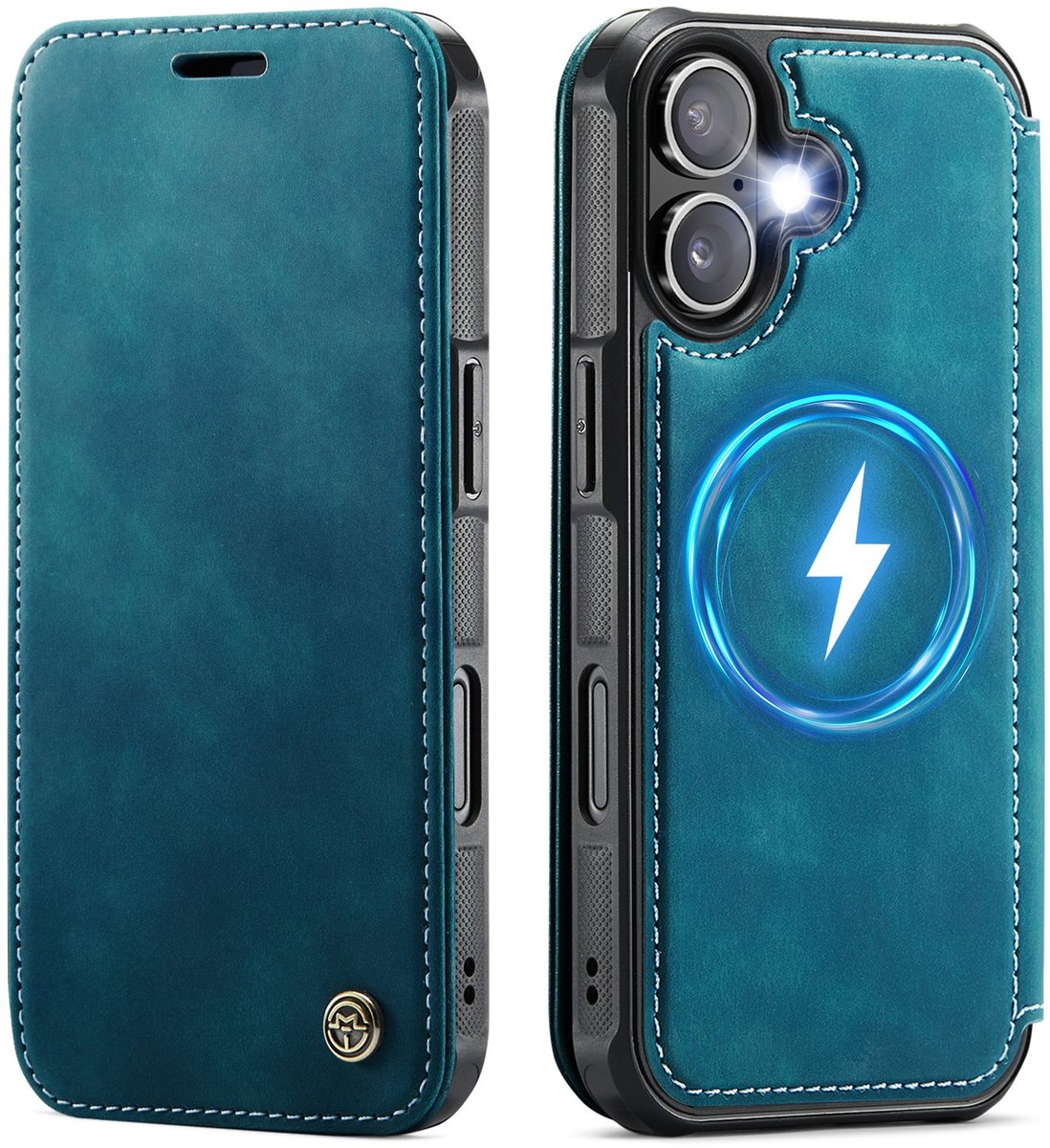 CaseMe Hoesje - Geschikt voor iPhone 16 Hoesje - CaseMe 053 Slim Book Case - MagSafe Compatible - Blauw