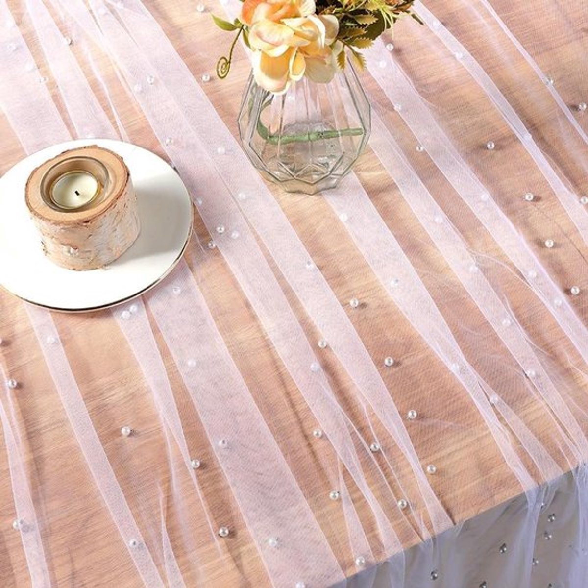 - Witte Kant Stof - Tule Kralen - 160 cm Breed - Parel Kant - Net Stof - Mesh - Tafelkleed - Bruidssluier Trouwjurken - Bogen Maken - Thuis Kerstfeest Achtergrond Decor - DIY Naaien Ambachten