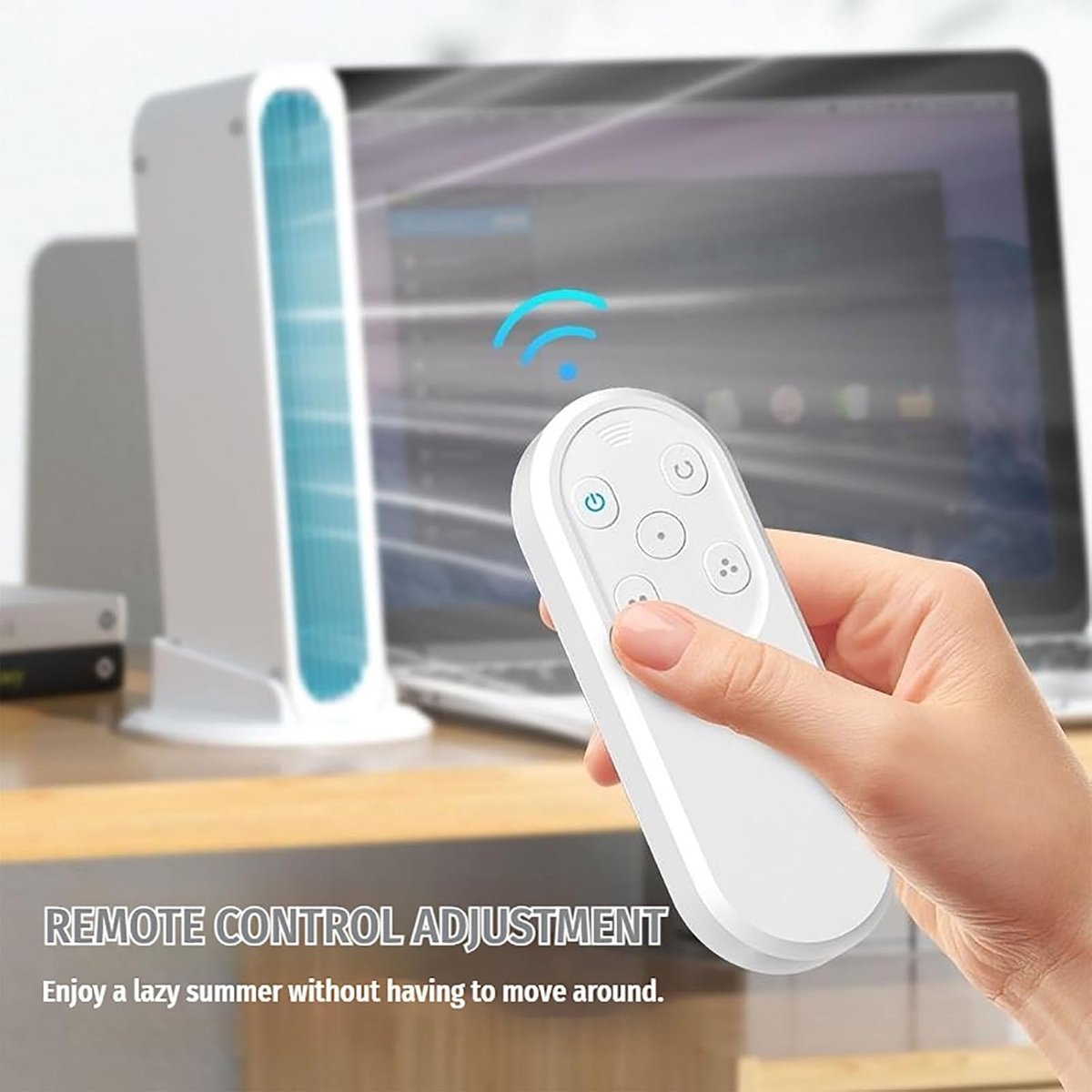 Bladloze Torenventilator - USB Torenventilator - 4000mAh - 3 snelheden - Stille Staande Ventilator - met losse voet en afstandsbediening - voor bureau, slaapkamer en camping - wit – foto 3