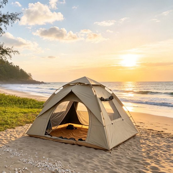 Campingtent - 200x145x230 cm - beige — afbeelding 3