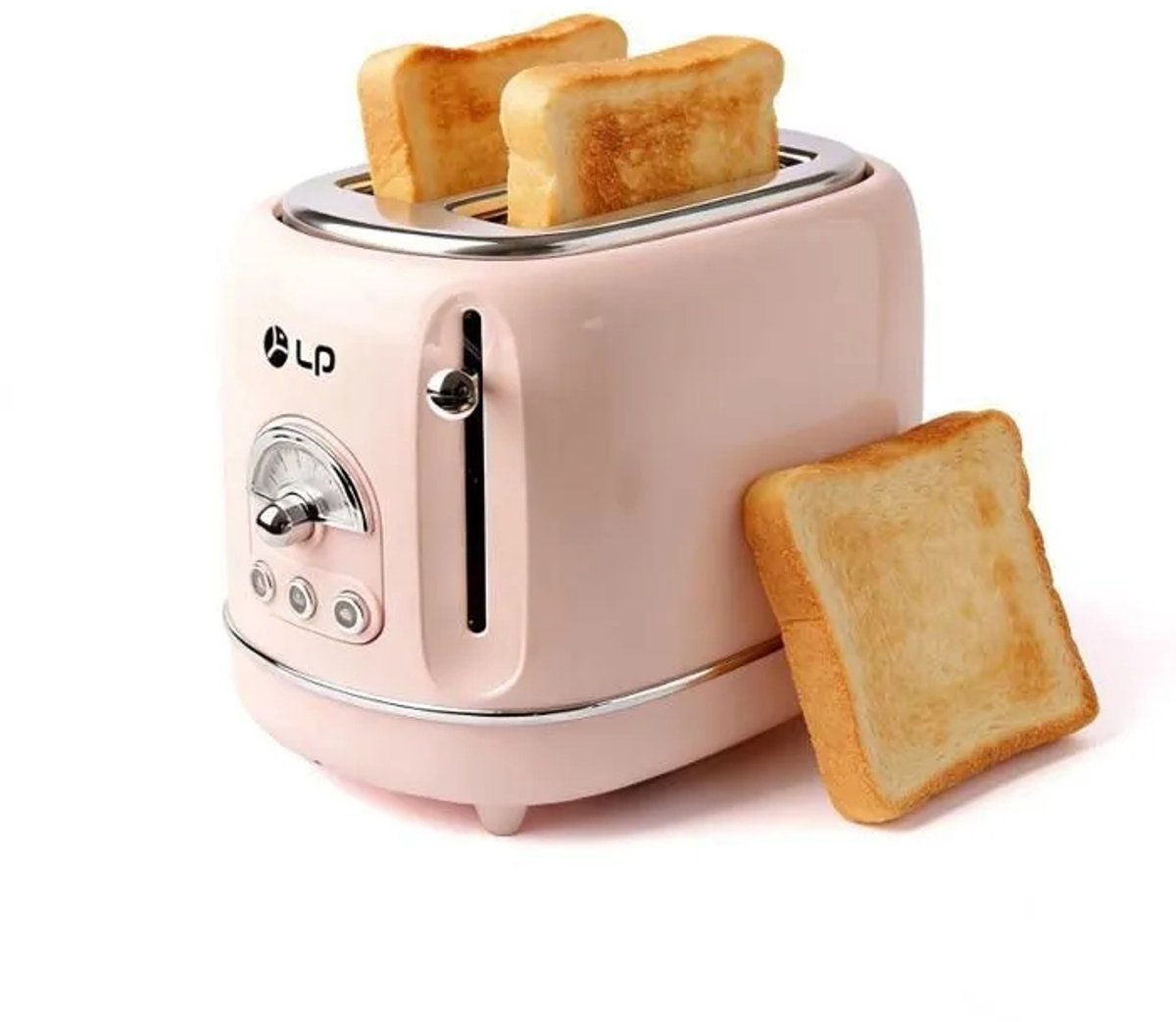 TEKROA® Broodrooster 2 Brede Sleuven - Retro Toaster met 6 Standen - Roestvrij Staal (RVS) - Ontdooifunctie - roze
