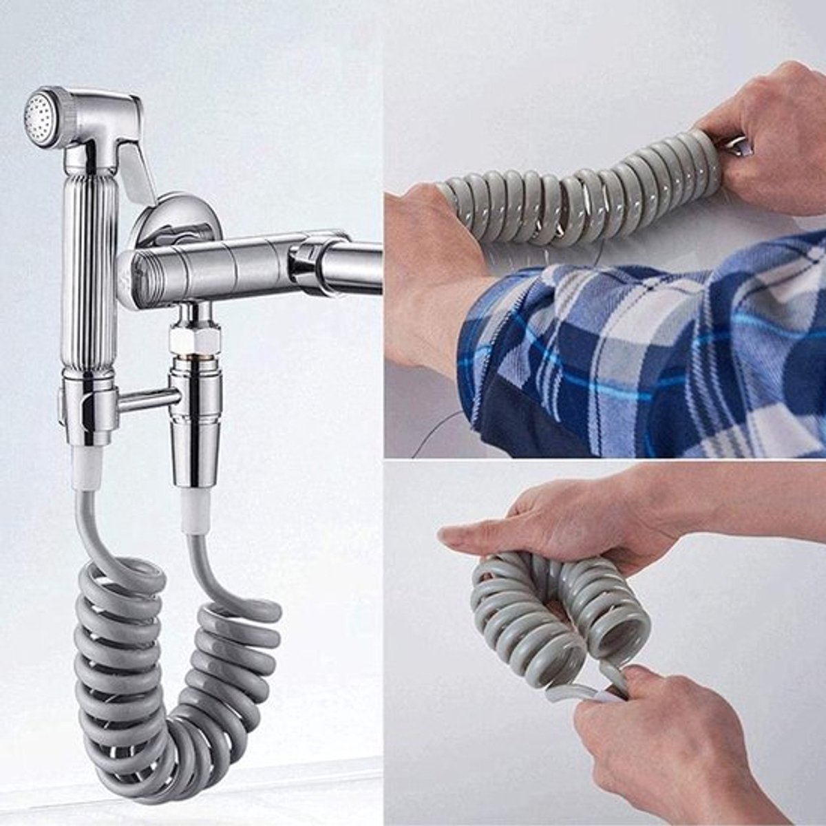 Slang - met inwendig schroefdraad en oprolbare spiraal - Tuinslang, badkamerslang, buisslang, waterslang, spiraalslang, zwart G1/2 (0,8 inch, 20 mm) – foto 2