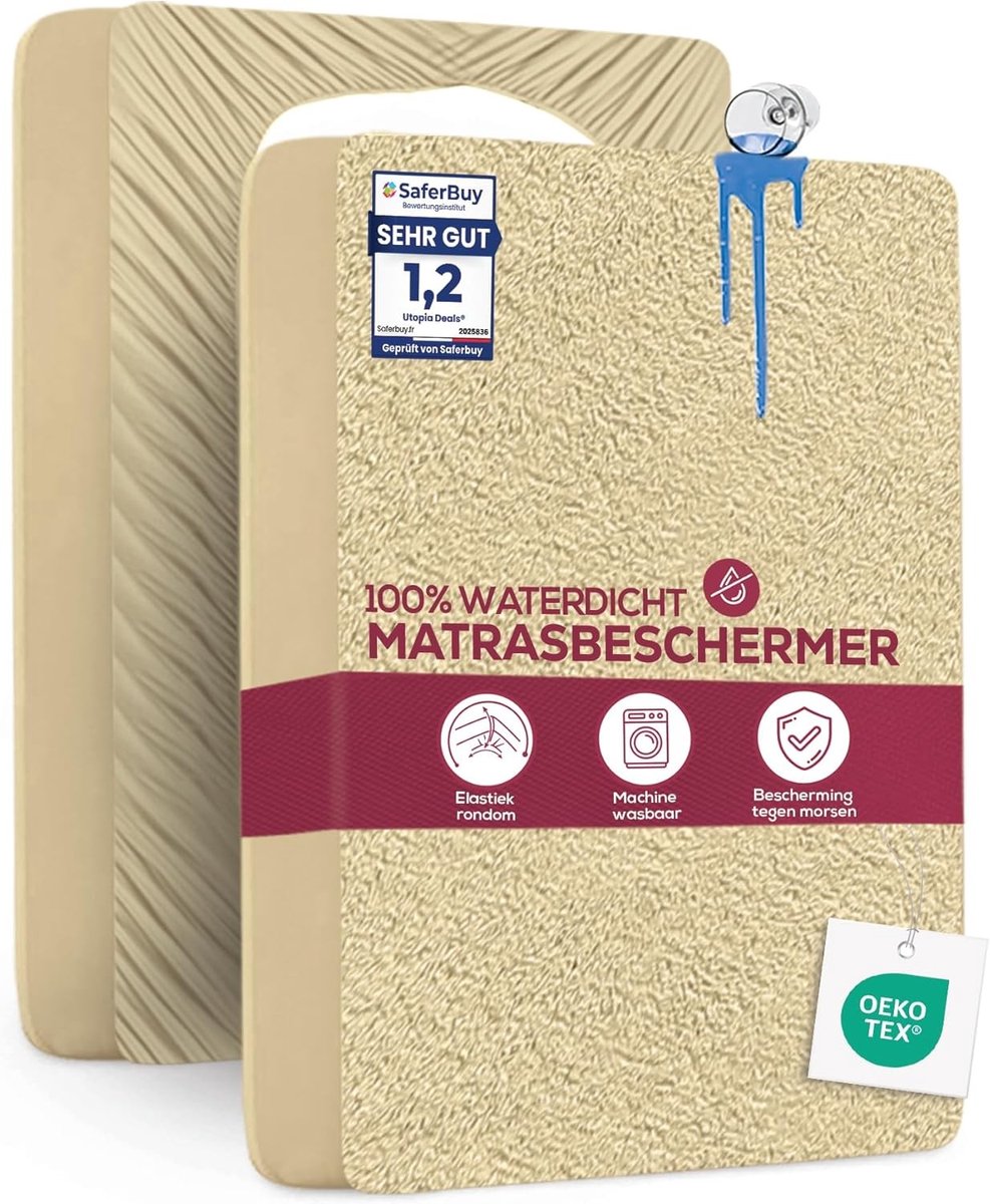 Matrasbeschermer - Beige - Waterdicht - Ademend - Voor Matrassen 90 x 200 cm