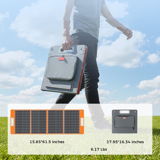 Opvouwbaar Zonnepaneel 100W - Draagbaar Solar Panel met USB-C, USB QC3.0 en Snelladen voor Camping — afbeelding 3
