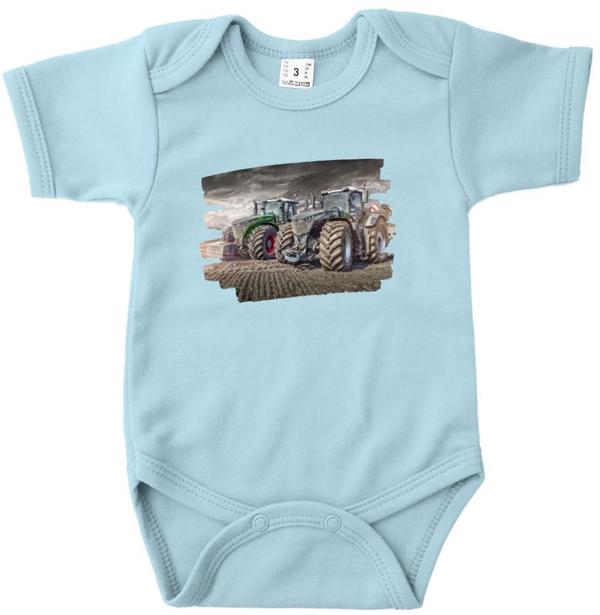 Romper met donkergroene tractor - Blauw - 68