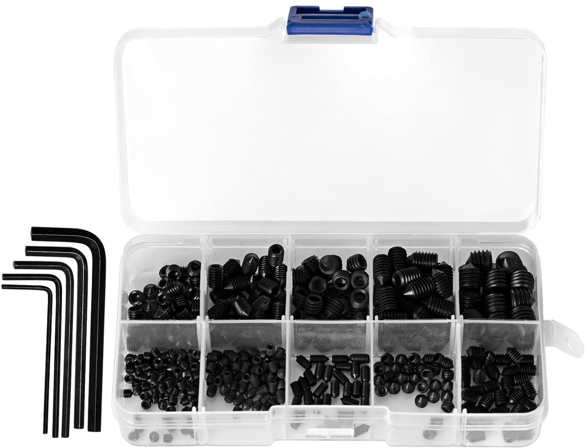Complete Set van 370 Stuks Metrische Allen Schroeven M3 M4 M5 M6 M8 - Magnetische Zeskant Schroeven voor Deurgrepen en Kraanmontage Onderdelen (Zwart)