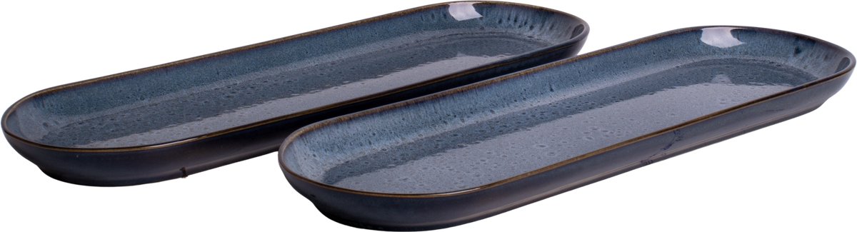 Bord ovaal 45 cm - Amadora - blauw met aqua - set van 2 - Portugees stoneware
