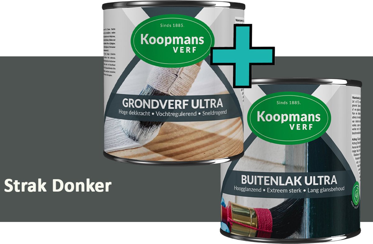 Koopmans Grondverf Ultra en Buitenlak Ultra - Grondverf Lakverf set - Buiten - Strak Donker – 2x – 375 ml