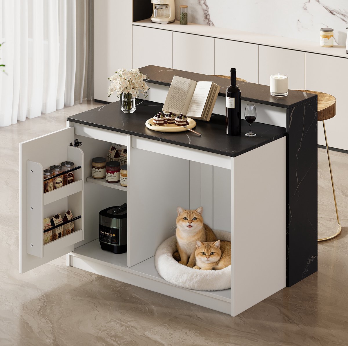 MEUNIQ Keukeneiland met bartafel 120 x 80 x 100 cm, multifunctionele bartafel en eettafel