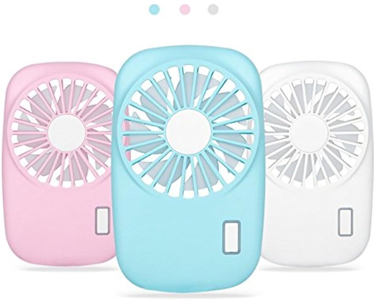 Set van drie handzame mini-ventilatoren. Krachtig, compact en draagbaar. Instelbare windsnelheid. Oplaadbaar via USB. Verkoelend. Geschikt voor kinderen, meisjes en vrouwen. Voor thuis, op kantoor, buiten en op reis.