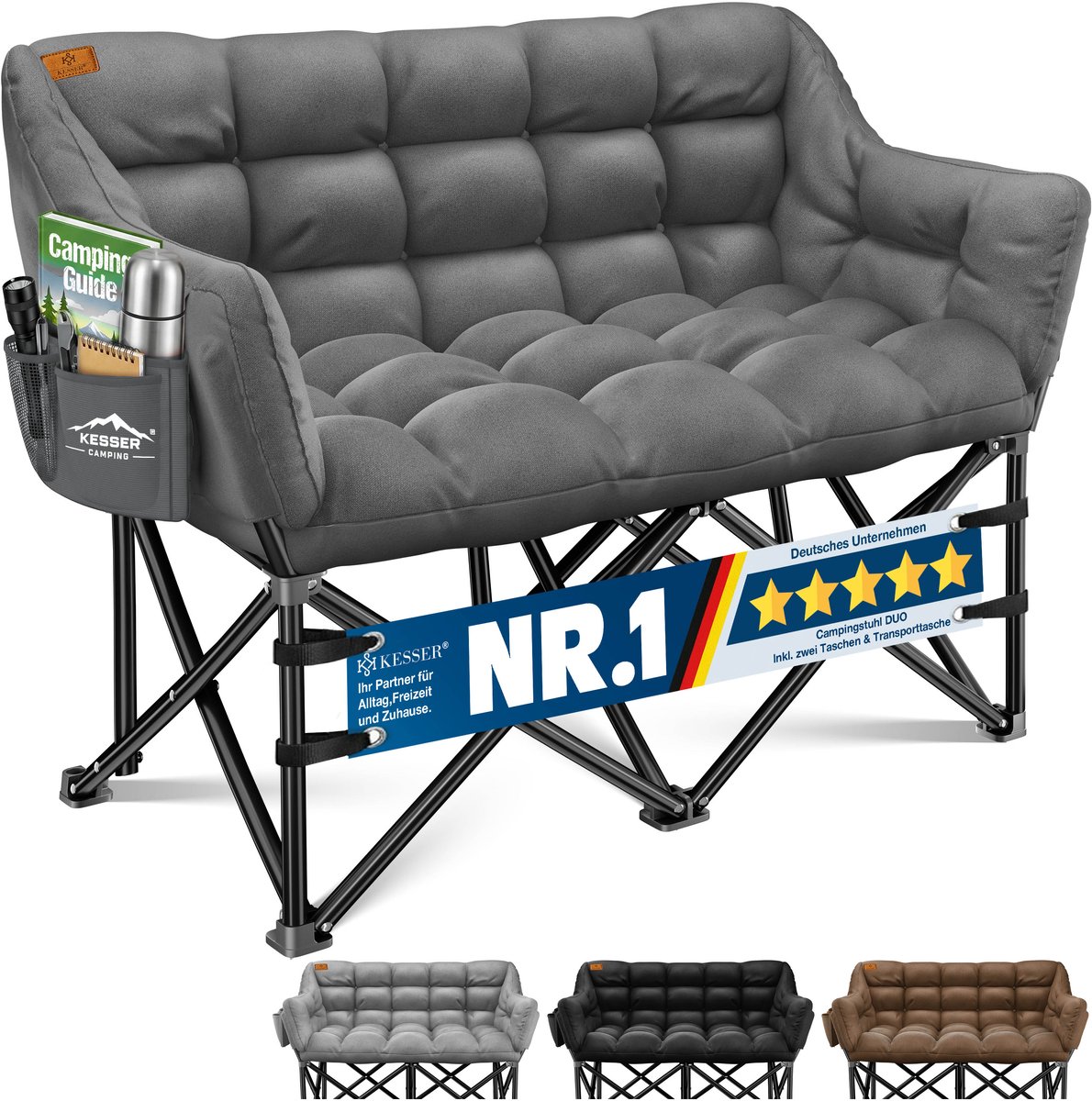 KESSER® Campingstoel Opvouwbaar geschikt voor 2 Personen Vouwstoel - Visstoel 300 kg Draagvermogen