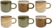 Cookinglife Mokken Nomad Twist - Set Van 6 - Mug - Aardewerk Groen/Bruin/Beige - Reactief Glazuur Vaatwasserbestendig - 330 ml
