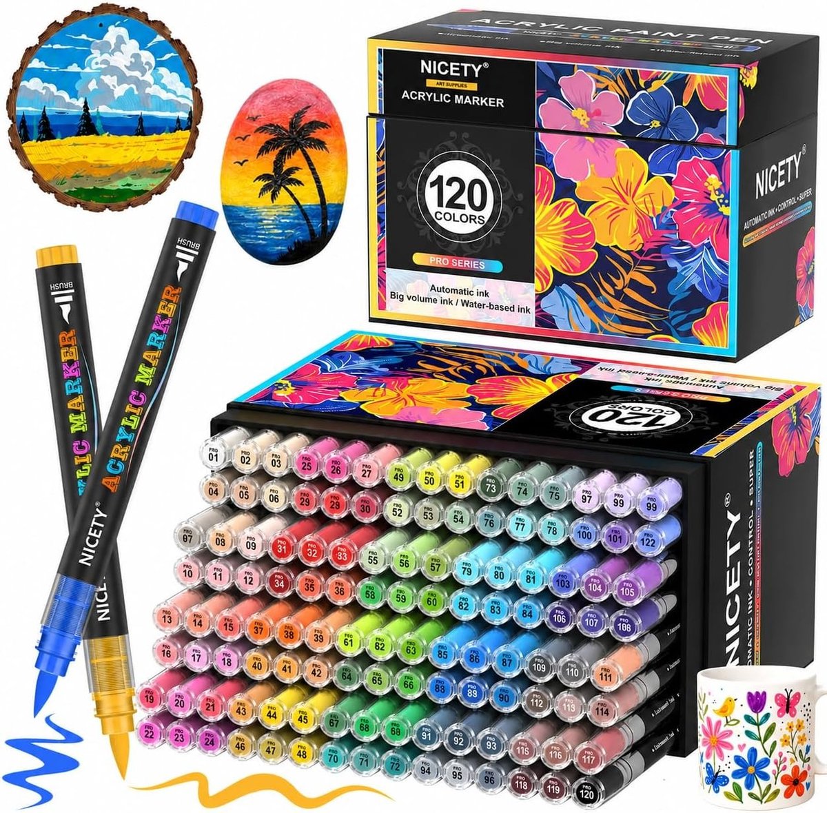 Acrylmarkers - Multikleur - 120 Stuks - Flexibele Punt - Voor Kunstenaars en Volwassenen