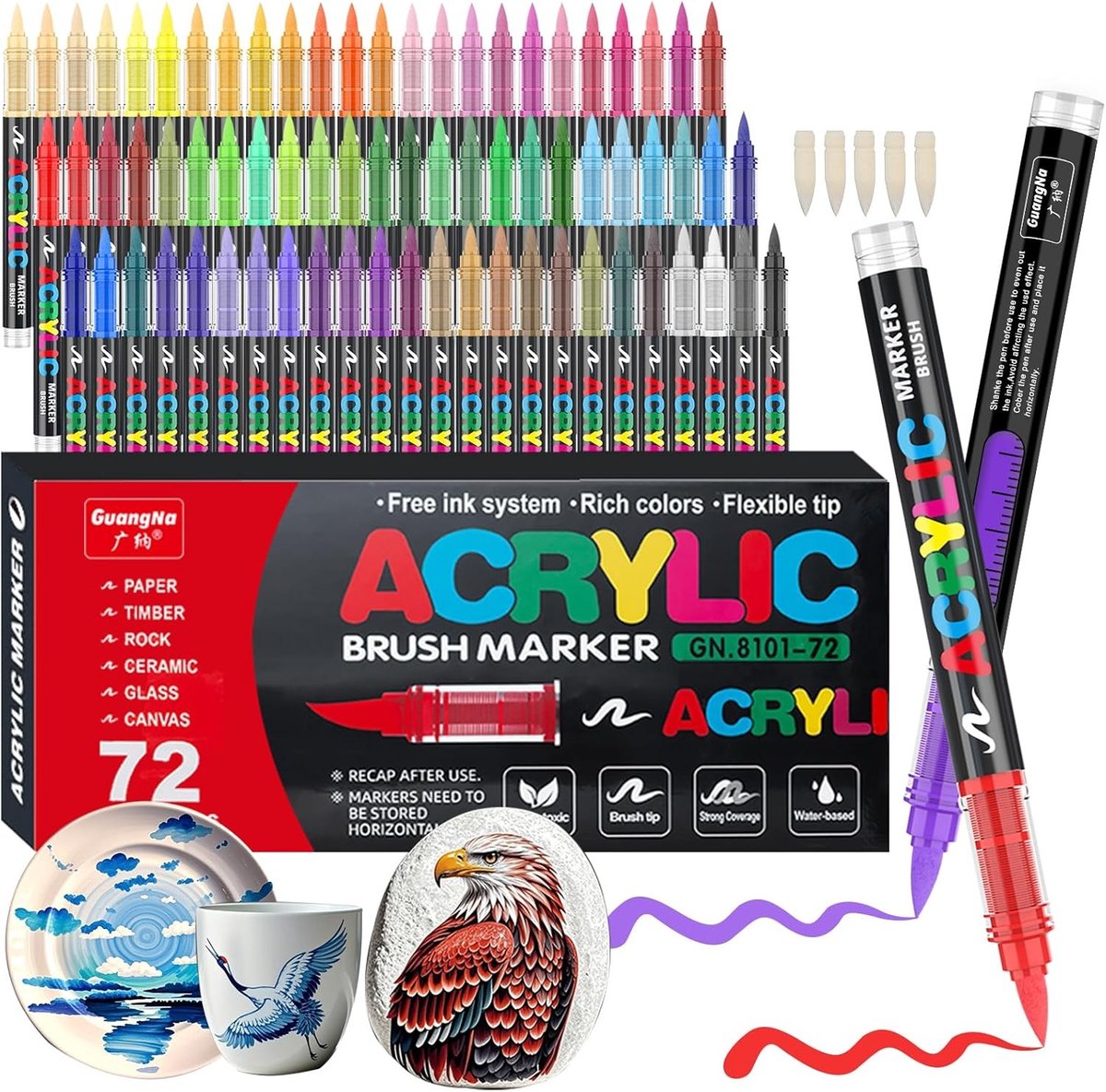 Acrylverfpennen Set - Multicolor - 72 Kleuren - Flexibele Penseelpunt - Voor Kunstenaars en Creatieve Projecten