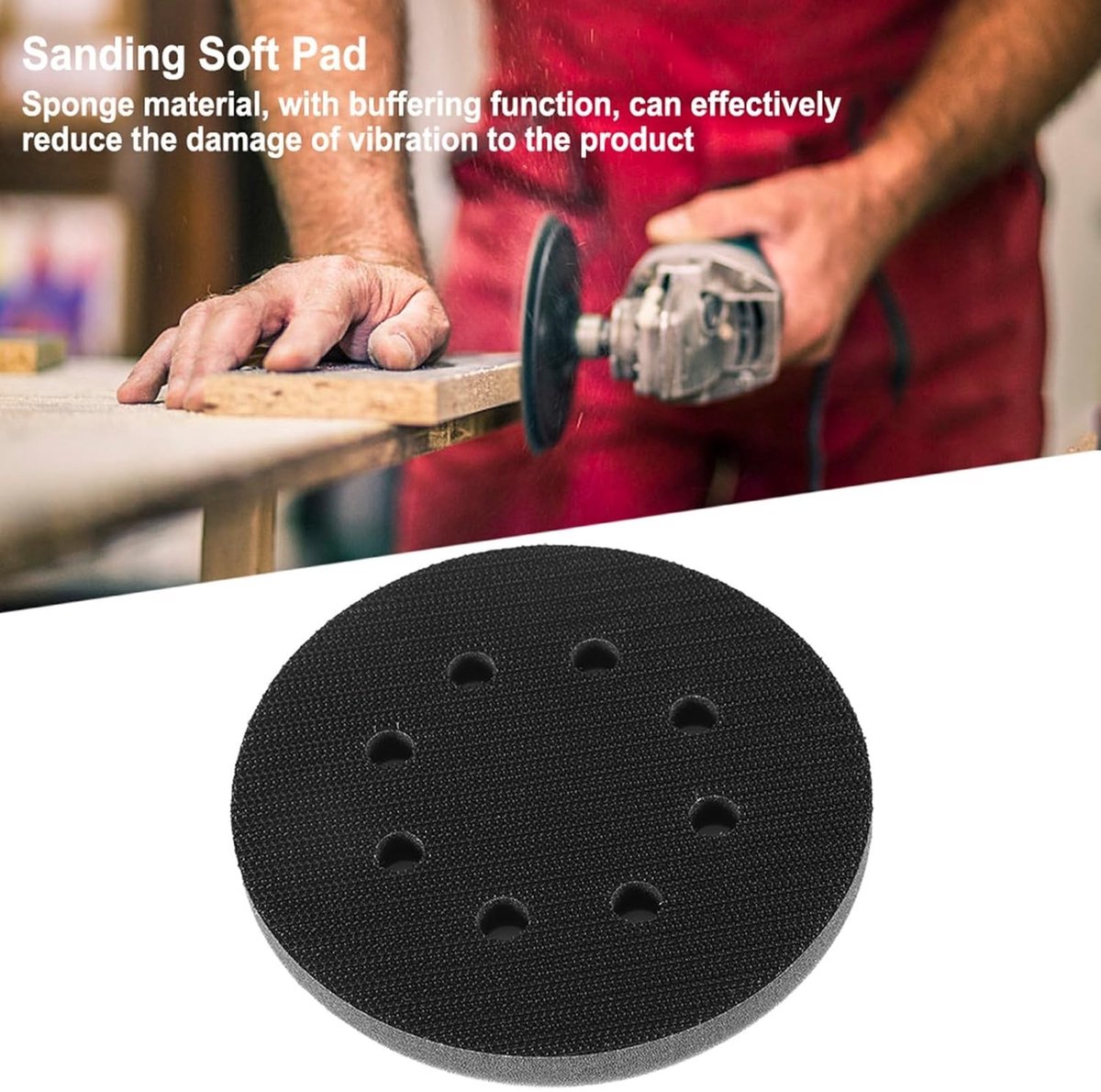 Zachte schuurpad voor polijsten van glas, plastic en metaal - Diameter 125 mm met 8 gaten