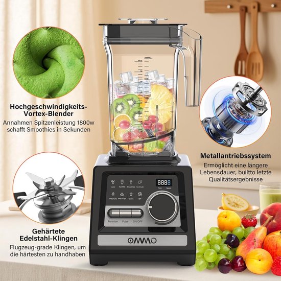 Krachtige Blender - Smoothie Maker Keukenmachine - IJs Breken Drankjes - 9 Snelheidsstanden - 2 Liter Kan - Zwart van Merkloos — afbeelding 3