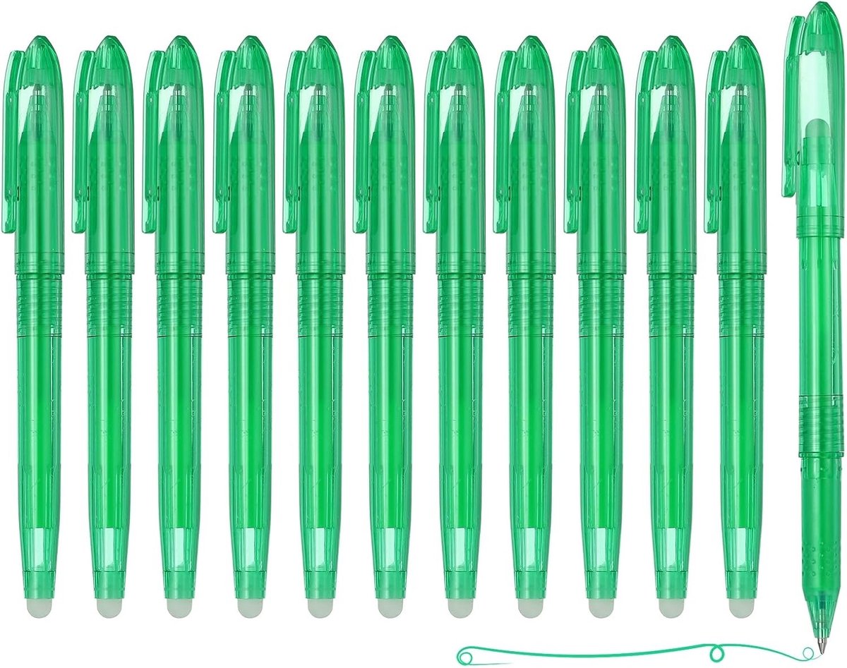 12 Stuks Uitwisbare Gelpennen met 0,5 mm Fijne Punt, Warmteuitwisbare Markers voor Naaien, Tekenen en Plannen met Groene Inkt