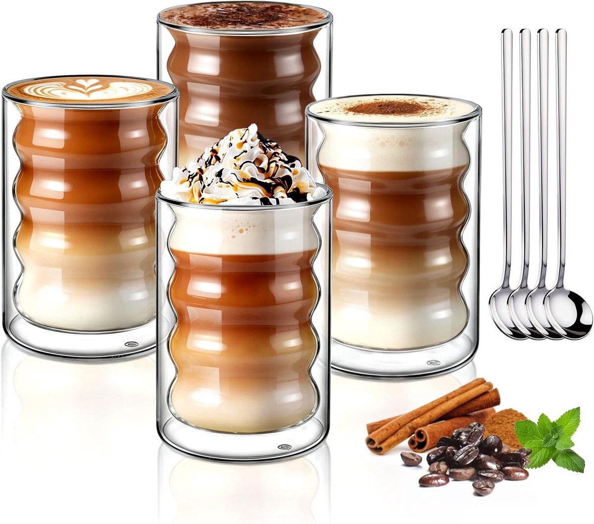 Dubbelwandige Koffieglazen - Borosilicaatglas - Warmte-isolerend - Condensvrij - Set van 4