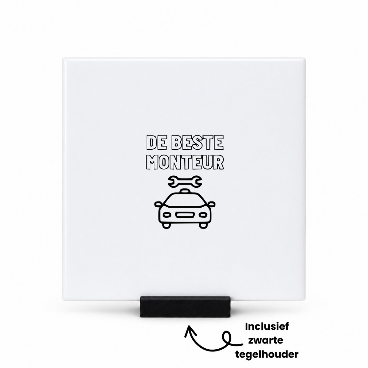 Hacebo De beste monteur tegeltje met tegelhouder - Automonteur - Familie vrienden - tegeltjes met tekst - Cadeau - spreuktegels - 10.8x10.8 CM Wit