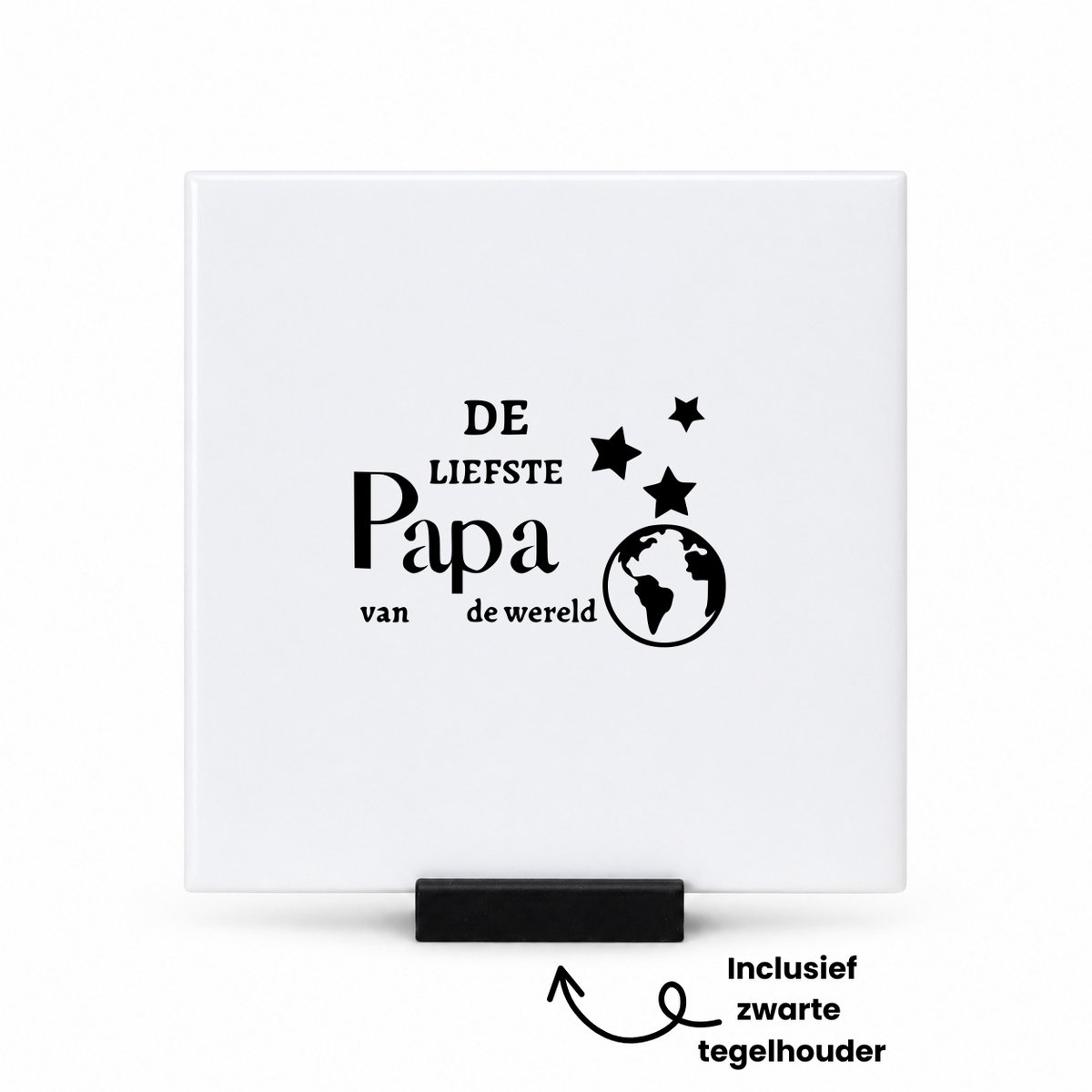 Hacebo De liefste papa van de wereld tegeltje met tegelhouder - Papa - Familie mensen met een papa - tegeltjes met tekst - Vaderdag - Cadeau - spreuktegels - 10.8x10.8 CM Wit