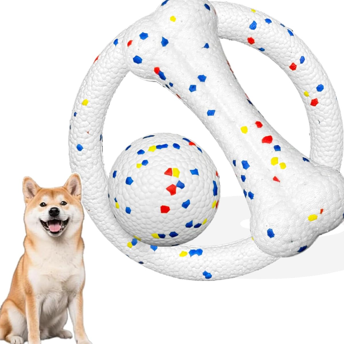 Onverwoestbare Hondenbal Speelgoed - Kauwspeelgoed voor Sterke Kauwers - 2,4 Inch Drijvend Springend Tandjespeelgoed voor Kleine Middelgrote Honden - Met Trekring Bot Vorm 3 Stuks
