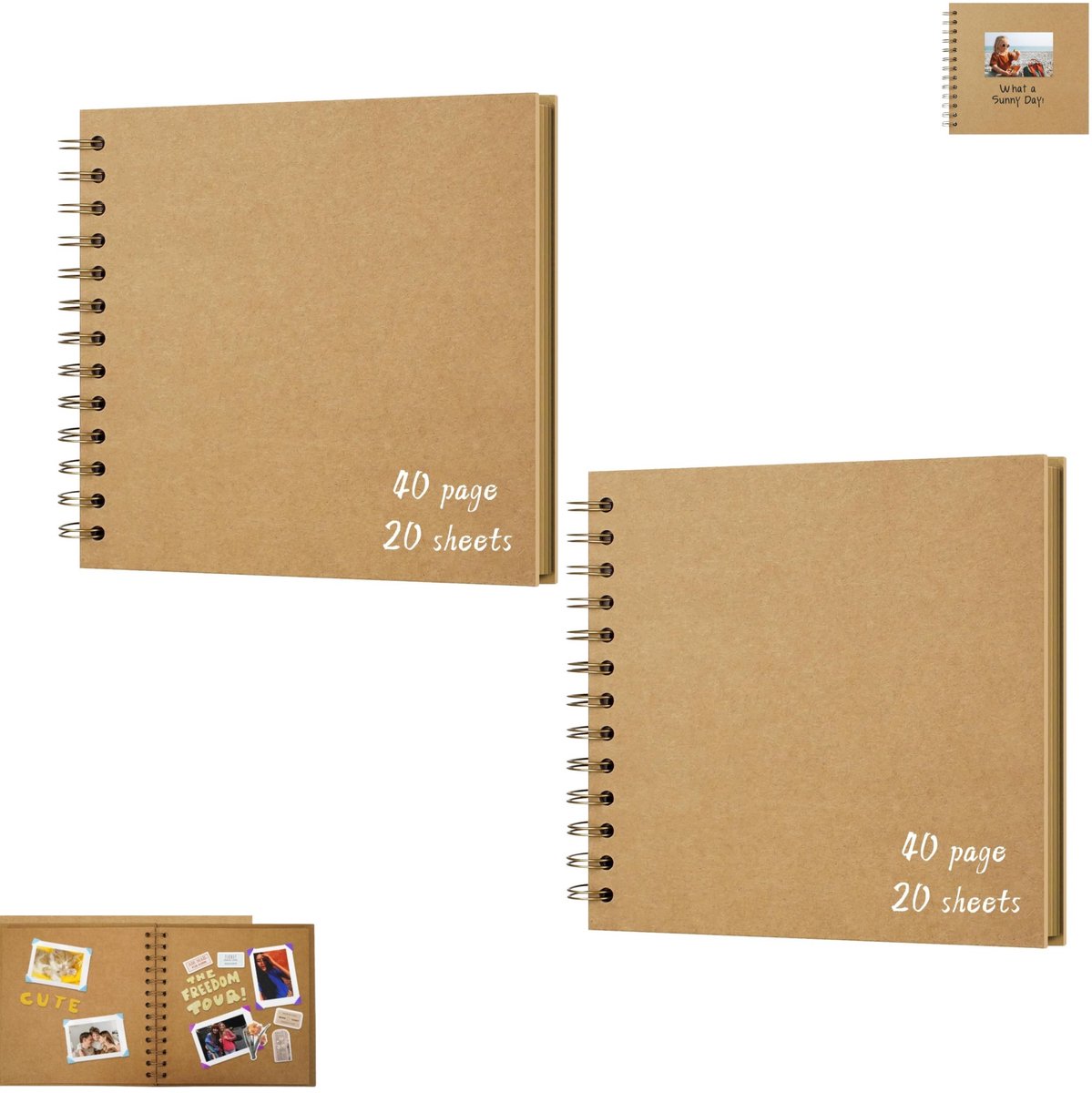 2 stuks - Losbladig plakboek - Plakboekalbum van 18x18 cm - Doe-het-zelf fotoalbum van kraftpapier met harde kaft - Spiraalgebonden archief met 40 pagina's - Een gedenkwaardig archief, geschikt voor familie, bruiloften en andere gelegenheden