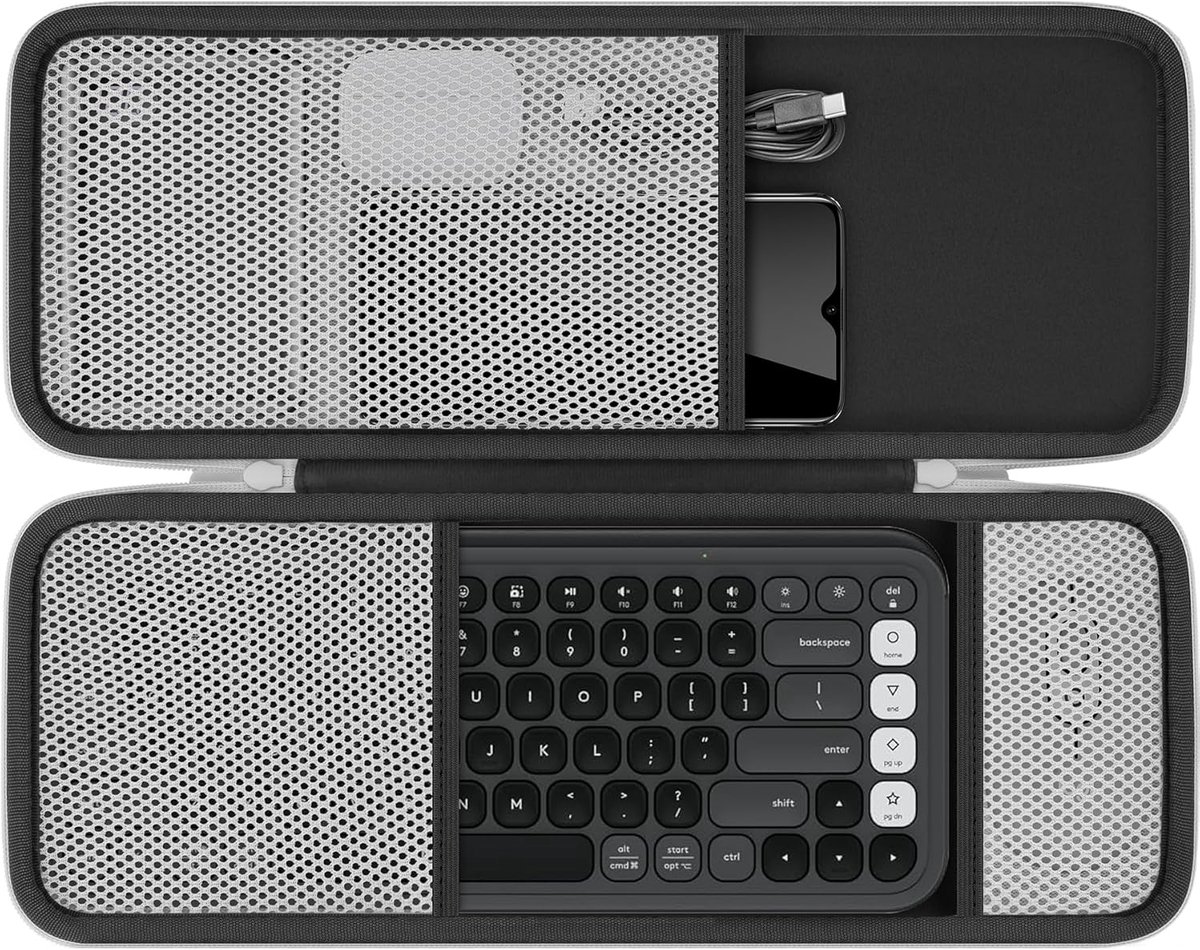 SnelShoppen - Hard Case Voor Bluetooth Toetsenbord en Muis Set - Ideaal Voor Logitech POP Icon Combo - Graphiet Wit - Draagbare Reisoplossing