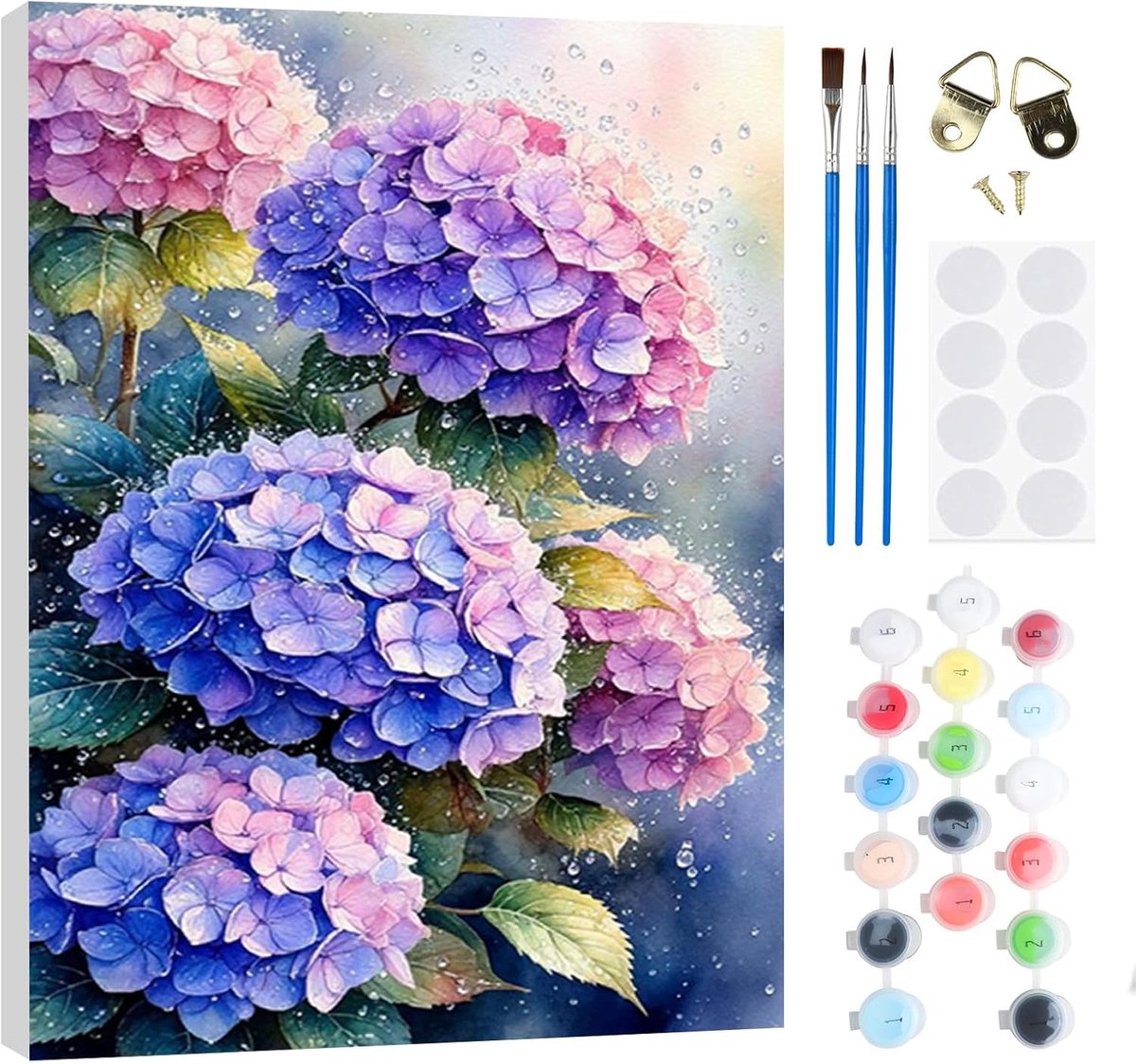 SnelShoppen - Schilderen op Nummer - Pakket met Paarse Bloemen 20 x 30 cm voor Volwassenen en Kinderen - Inclusief Houten Lijst, Verf, Kwasten en Comp